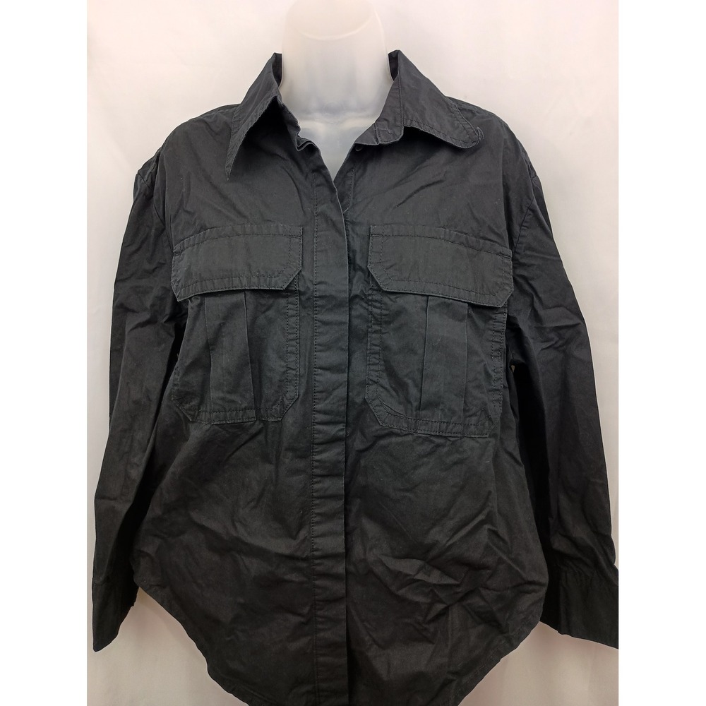 banana republic long sleeve button up black cotton work business office M top